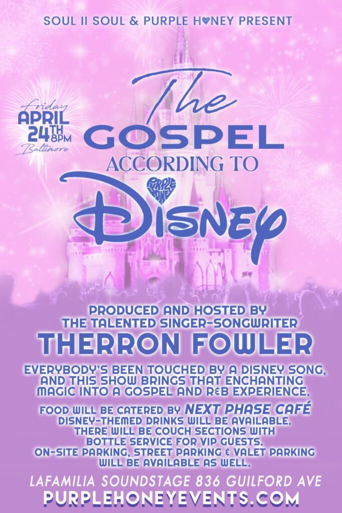 The Gospel According to Disney event flyer for La Familia Soundstage Baltimore