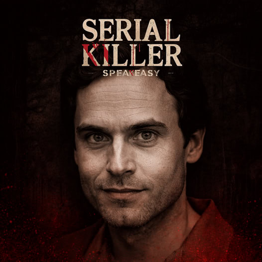 Serial Killer Speakeasy promotional poster featuring Ted Bundy portrait for the true-crime cocktail event at La Familia Soundstage Baltimore